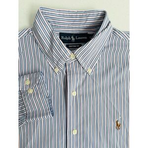 Ralph Lauren Men's 15.5-32/33 Y2K‎ Custom Fit Blue Pink Pinstripe Button Down